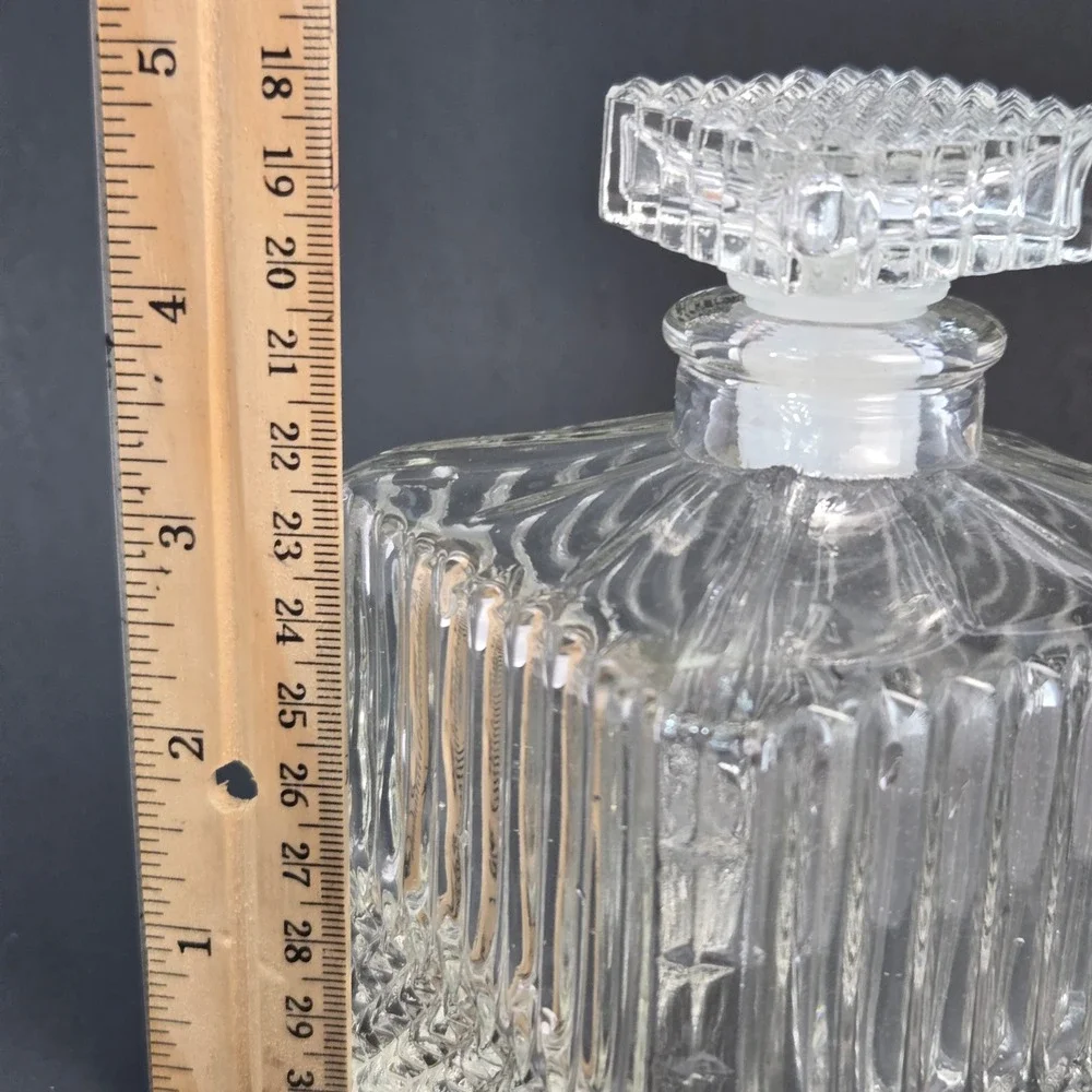 Vintage Glass Liquor Decanter Square Diamond Cut Fluted Barber Bottle Stopper